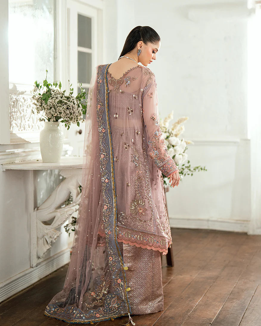 Roop Rangoli by Mushq Mauve Pink Embroidered Chiffon Front Open Gown – Shop Pakistanimoda.com