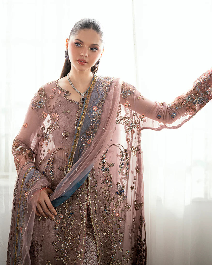 Roop Rangoli by Mushq Mauve Pink Embroidered Chiffon Front Open Gown – Shop Pakistanimoda.com