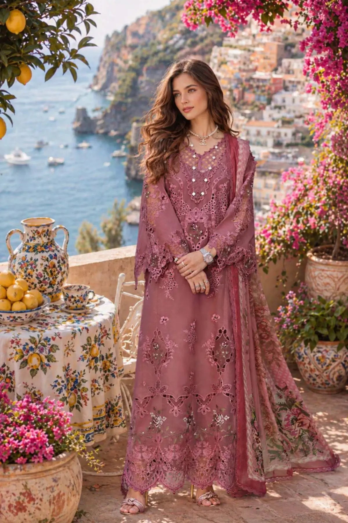Rosé Allure D1 by Saadia Asad Dusky Tea Rose stitched lawn 3PC with embroidery and chiffon dupatta