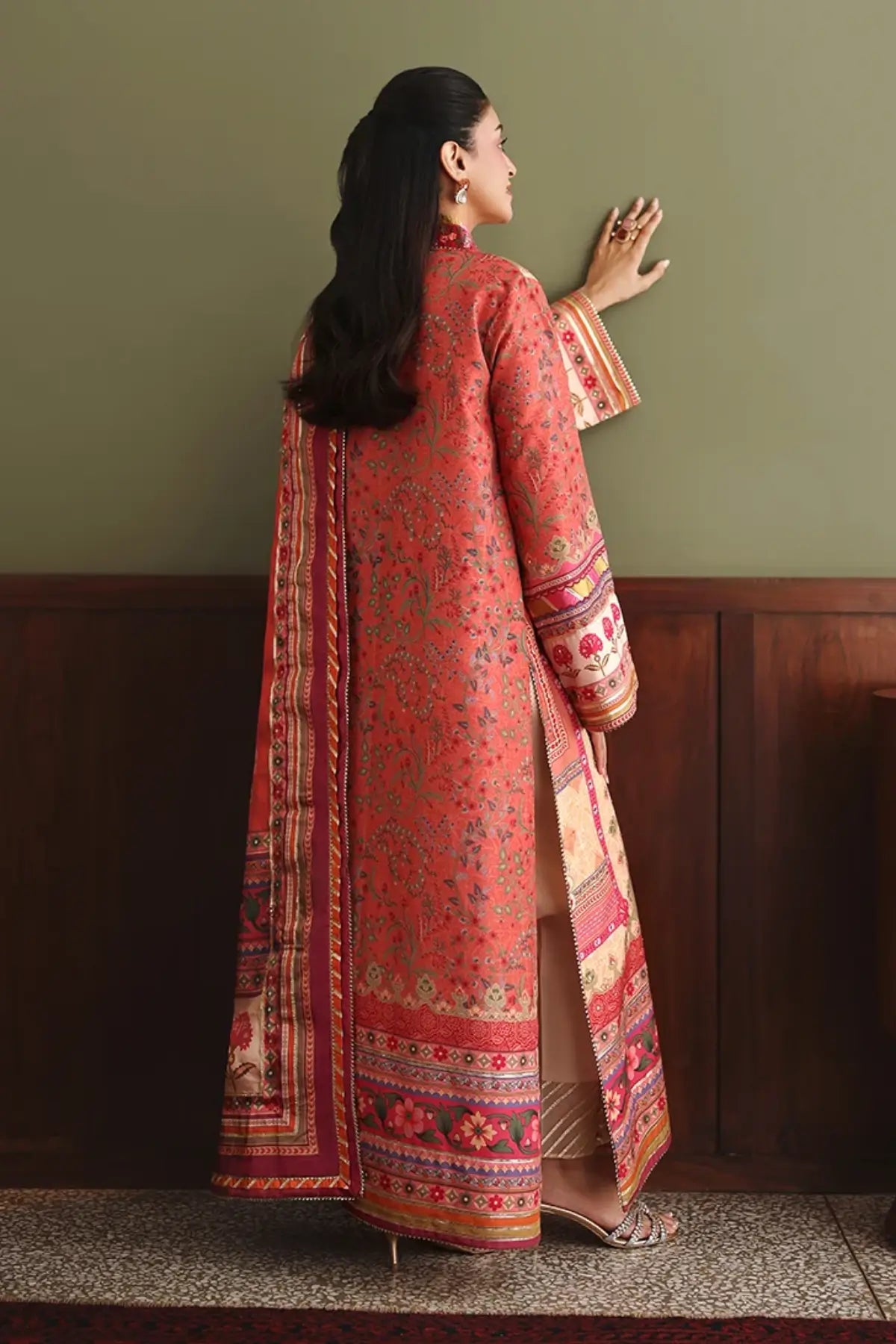Rose Mood Nirvana Anmol Edit peach printed embellished raw silk formal stitched 3PC Pakistani suit with printed silk dupatta