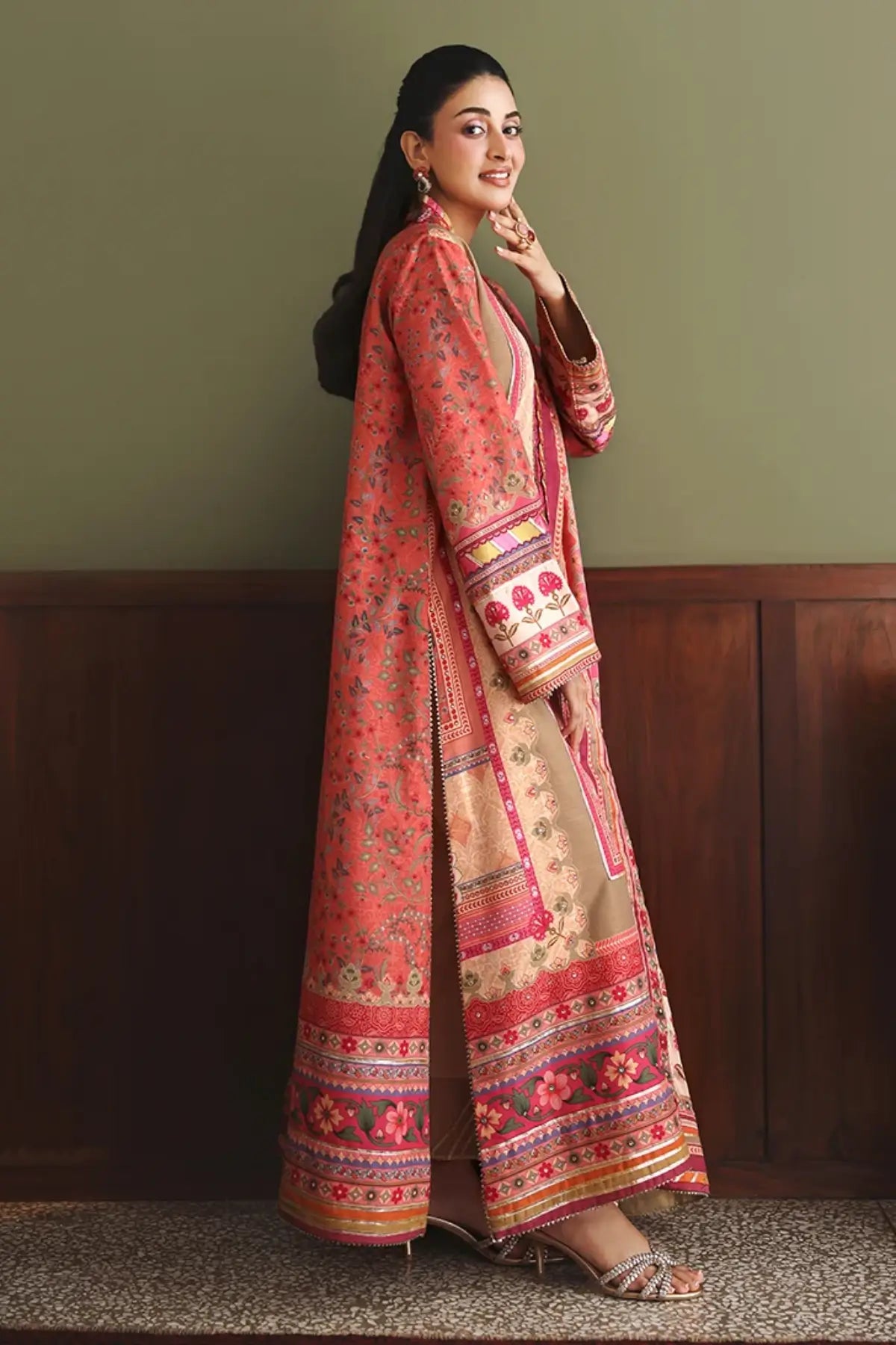 Rose Mood Nirvana Anmol Edit peach printed embellished raw silk formal stitched 3PC Pakistani suit with printed silk dupatta
