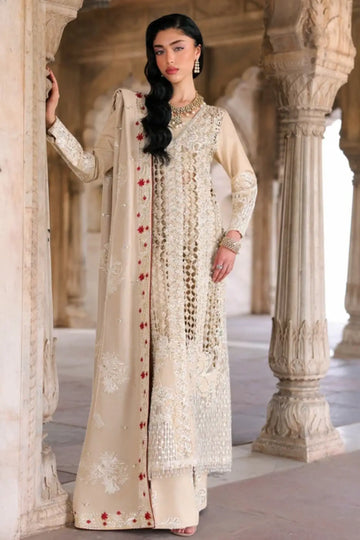 Saira Shakira Wedding Rose beige embroidered Korean raw silk wedding formal suit with straight trousers and matching silk dupatta
