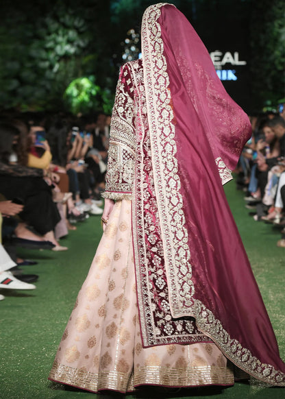 Roseate Beautiful Bridal Lehenga with Front Open Shirt By Hussain Rehar