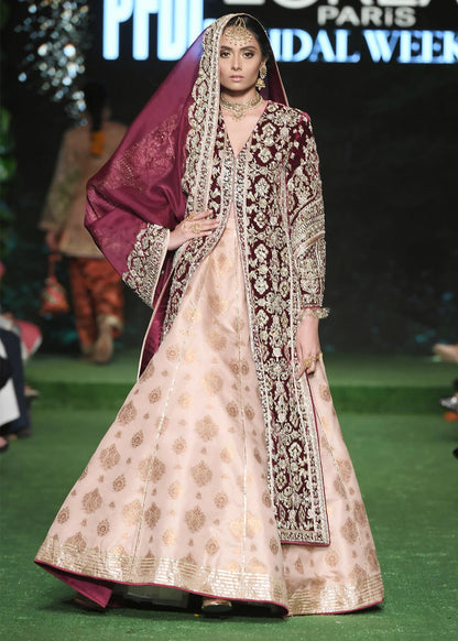 Roseate Beautiful Bridal Lehenga with Front Open Shirt By Hussain Rehar