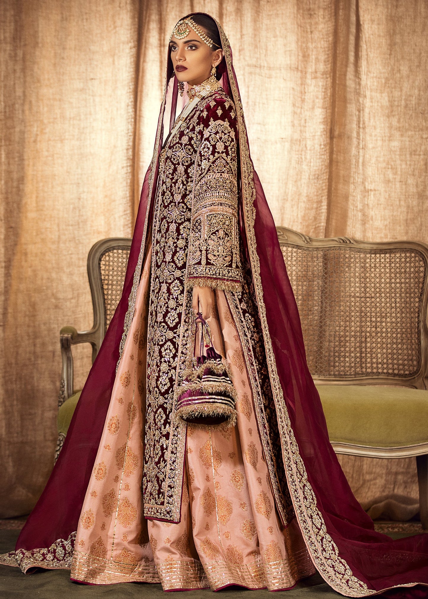 Roseate Beautiful Bridal Lehenga with Front Open Shirt By Hussain Rehar