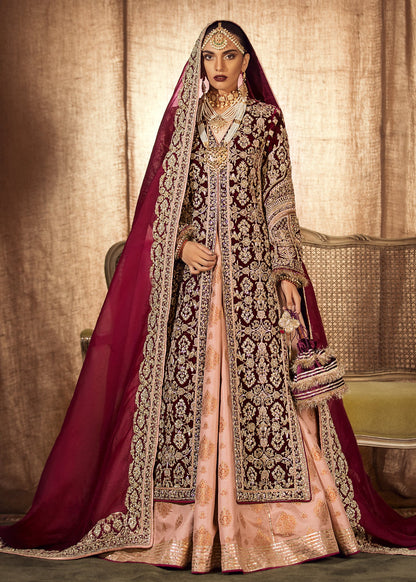 Roseate Beautiful Bridal Lehenga with Front Open Shirt By Hussain Rehar