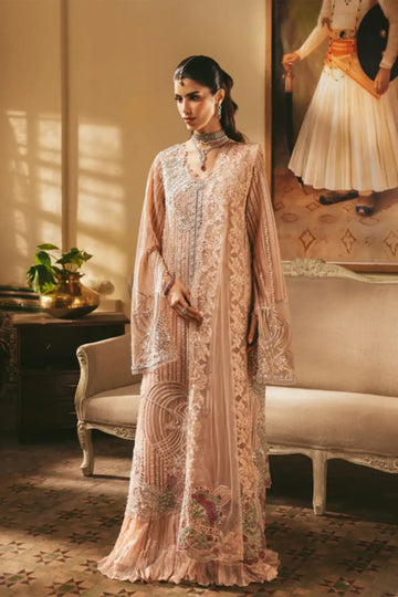 Roseate by Saira Shakira pink sharara formal outfit with net shirt and dupatta for Eid and wedding wear