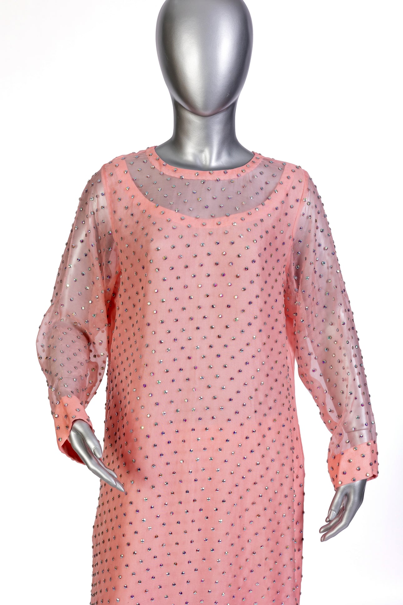 Roshanara – Peach stitched Pakistani organza & raw silk wedding suit with dupatta – MariamRaj.com