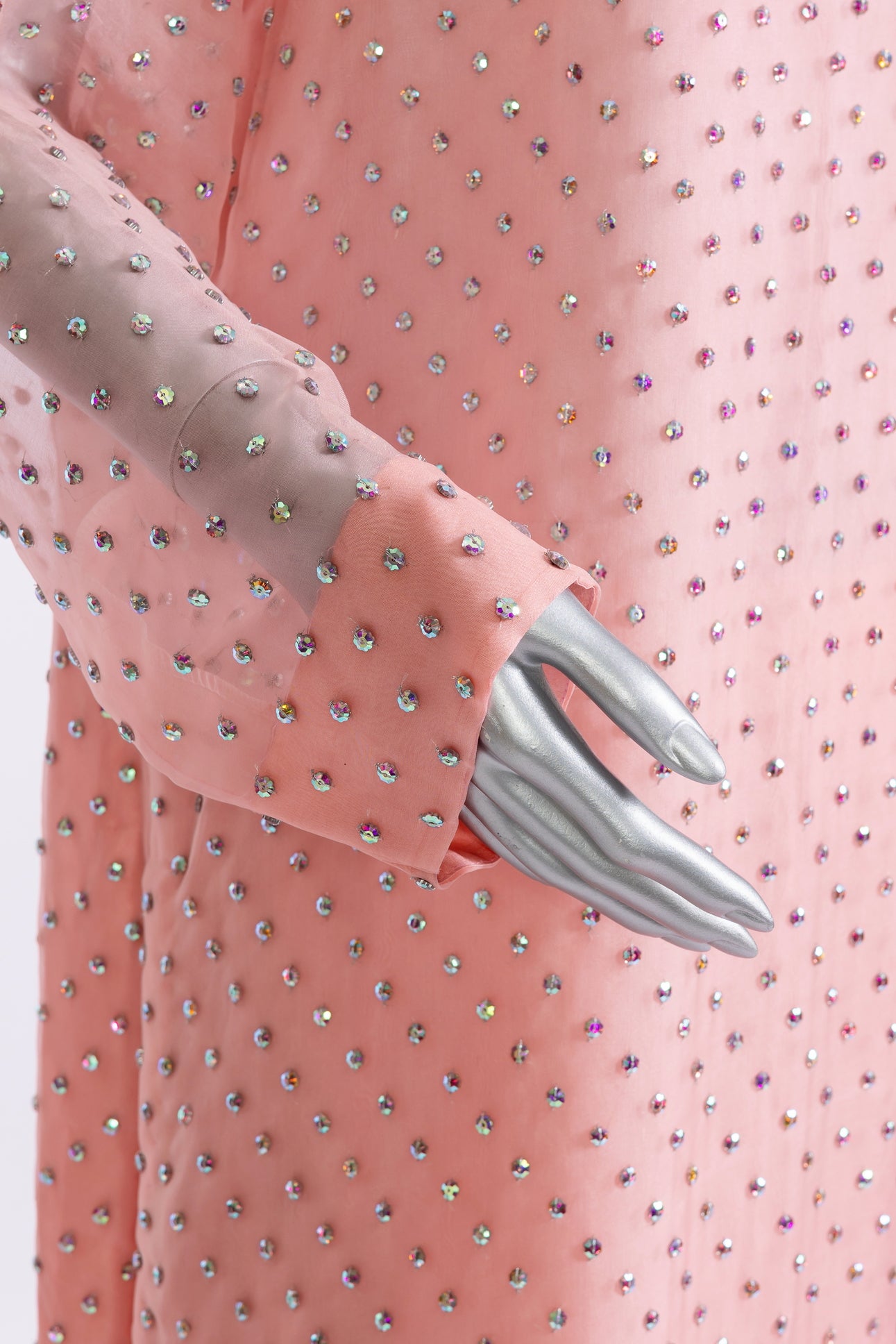 Roshanara – Peach stitched Pakistani organza & raw silk wedding suit with dupatta – MariamRaj.com