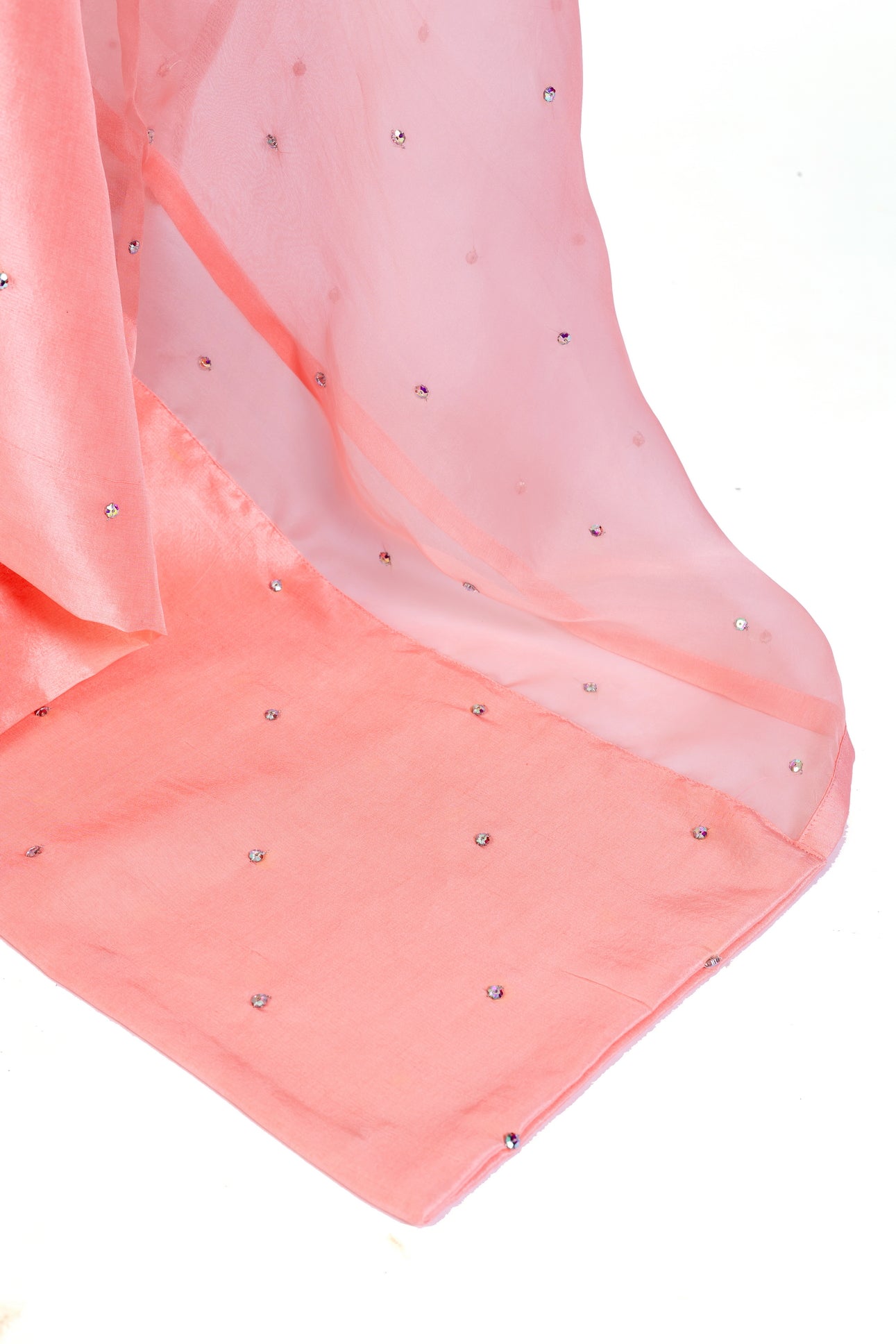 Roshanara – Peach stitched Pakistani organza & raw silk wedding suit with dupatta – MariamRaj.com