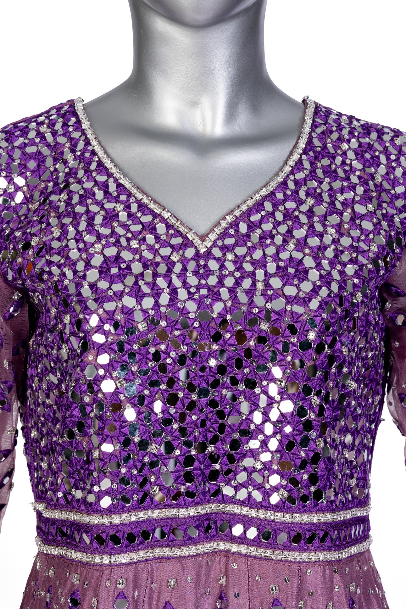 Roshni Purple Anarkali by MariamRaj: Raw silk frock with mirror and hand embroidery, straight silk pants, organza dupatta, ideal for weddings, mehndi, and receptions