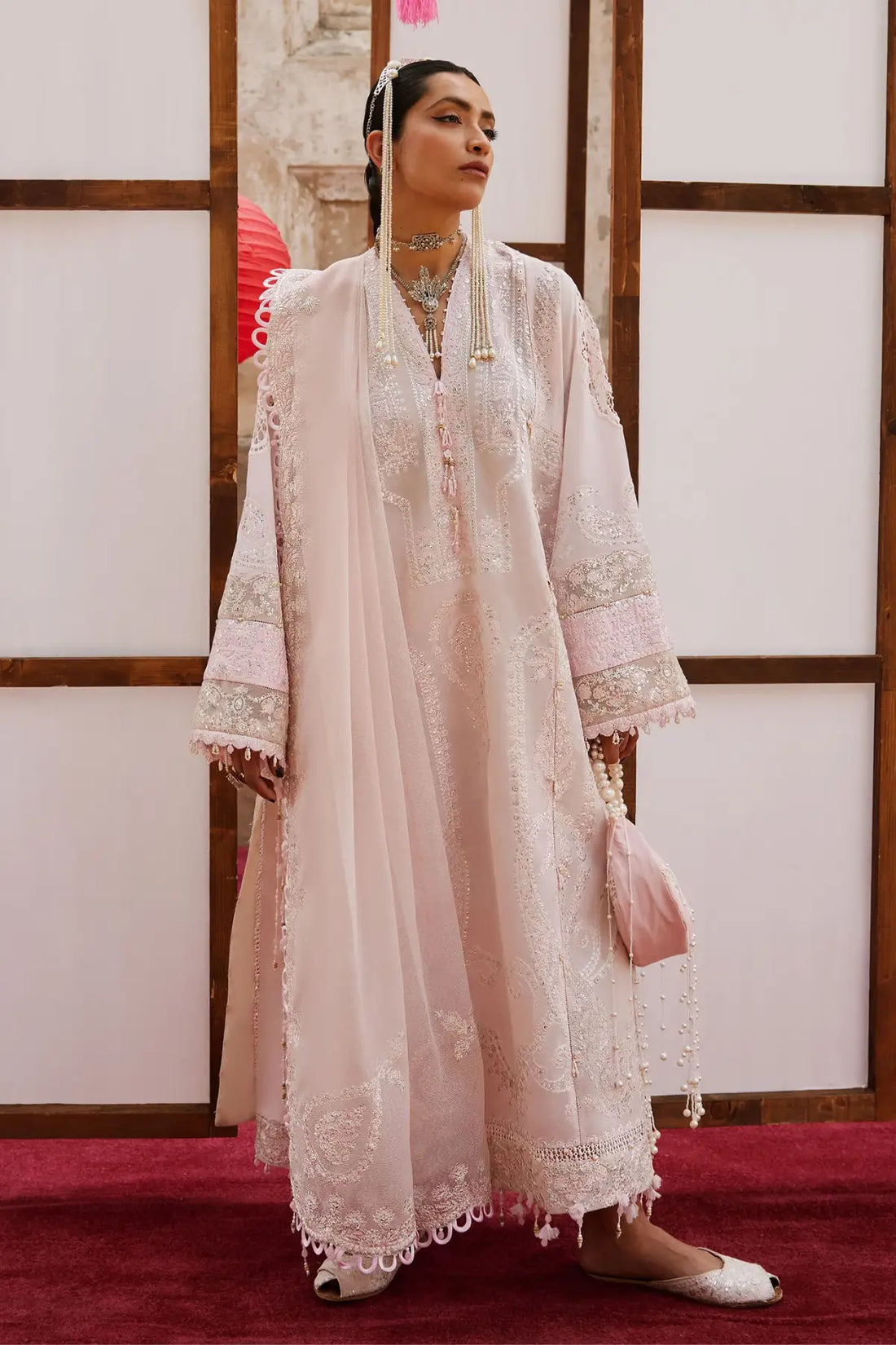 Rouhaan EL26-04 B whisper pink Élan Lawn'26 stitched 3PC suit with organza dupatta