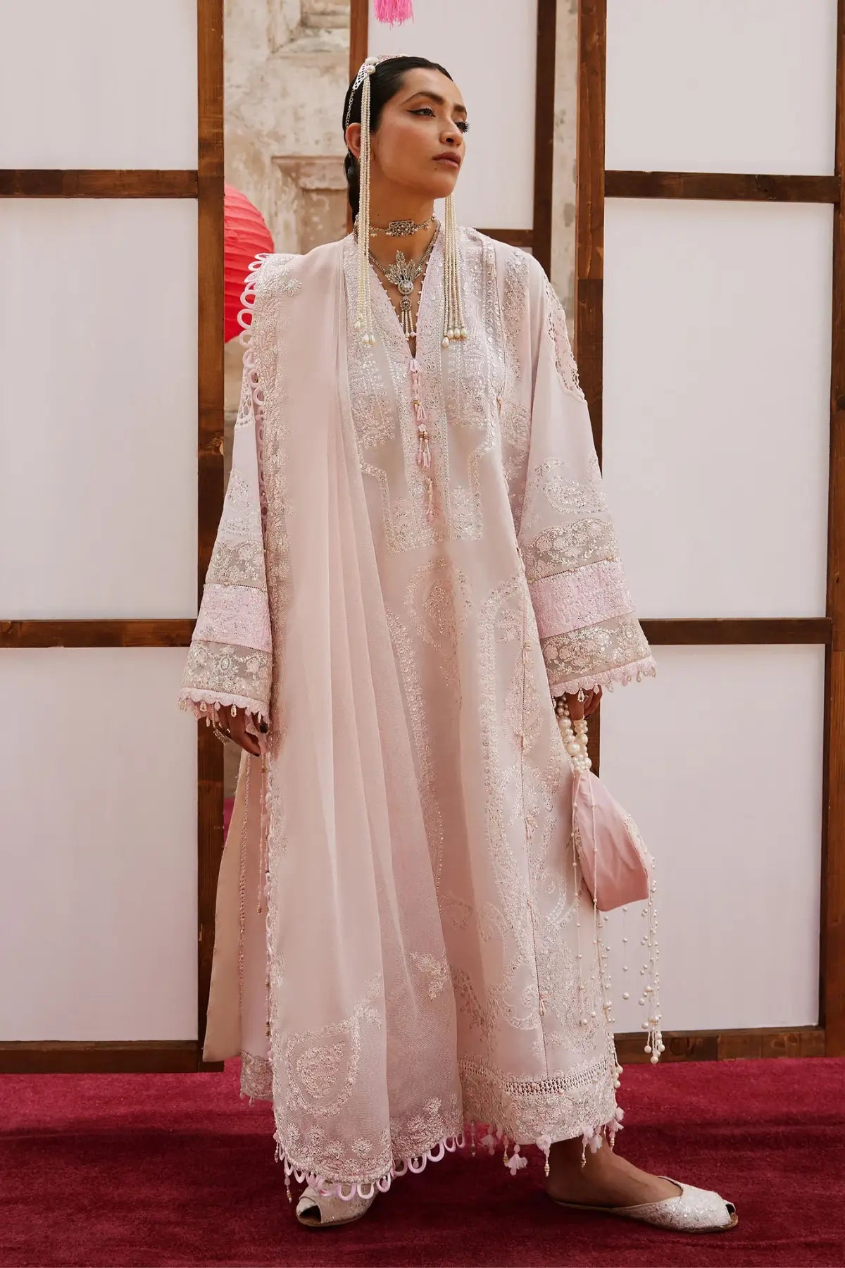Rouhaan EL26-04 B whisper pink Élan Lawn'26 stitched 3PC suit with organza dupatta