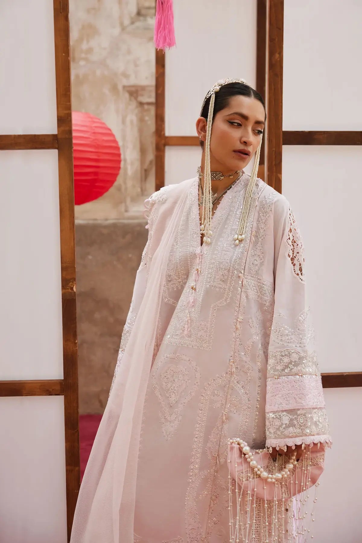 Rouhaan EL26-04 B whisper pink Élan Lawn'26 stitched 3PC suit with organza dupatta