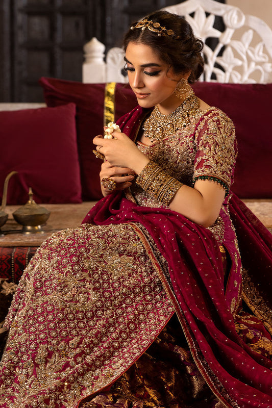 Royal Crimson Jamawar Bridal Lehenga By Aisha Imran