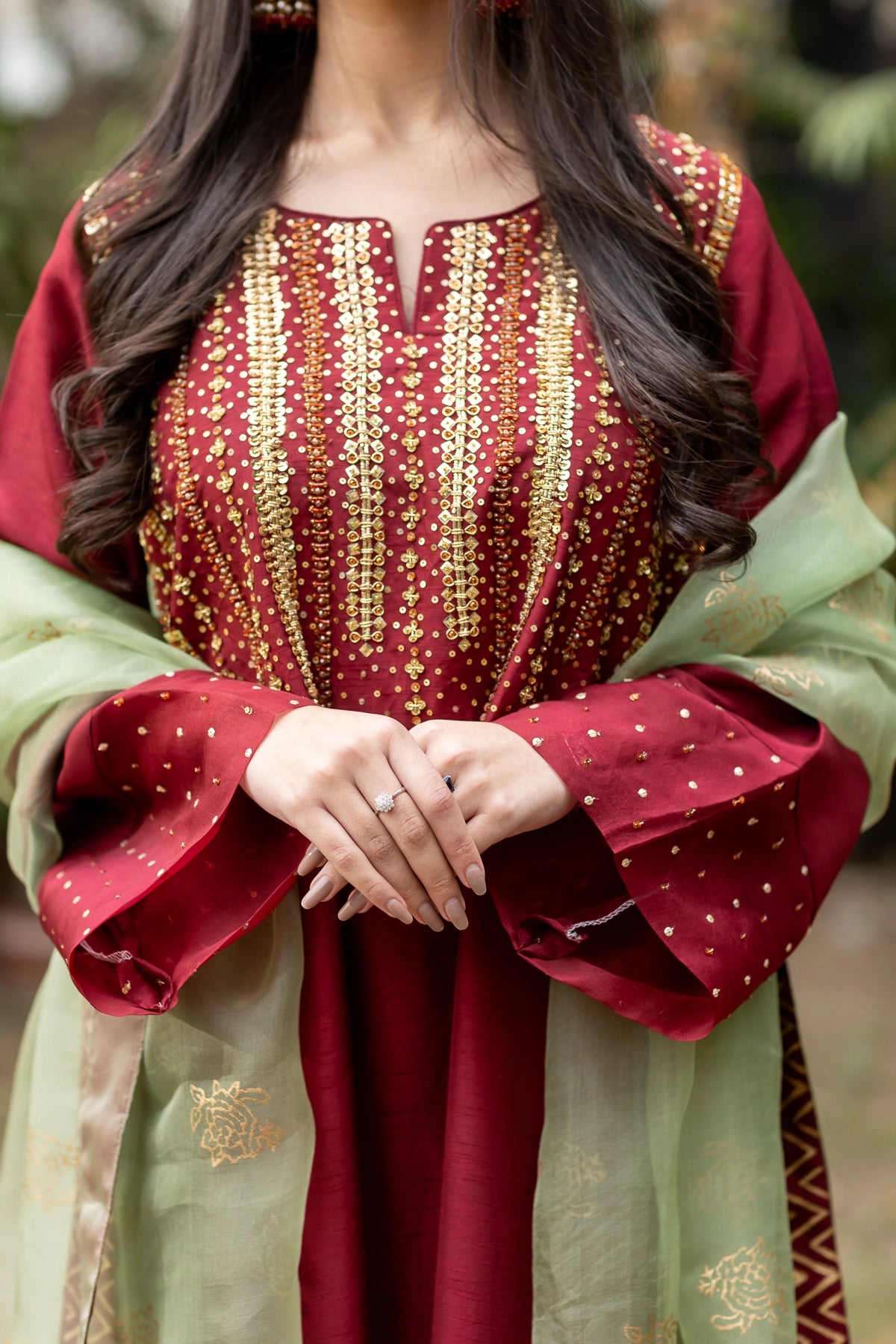 Rubab maroon & mint green raw silk 3PC Eid Edit 2026 by MariamRaj