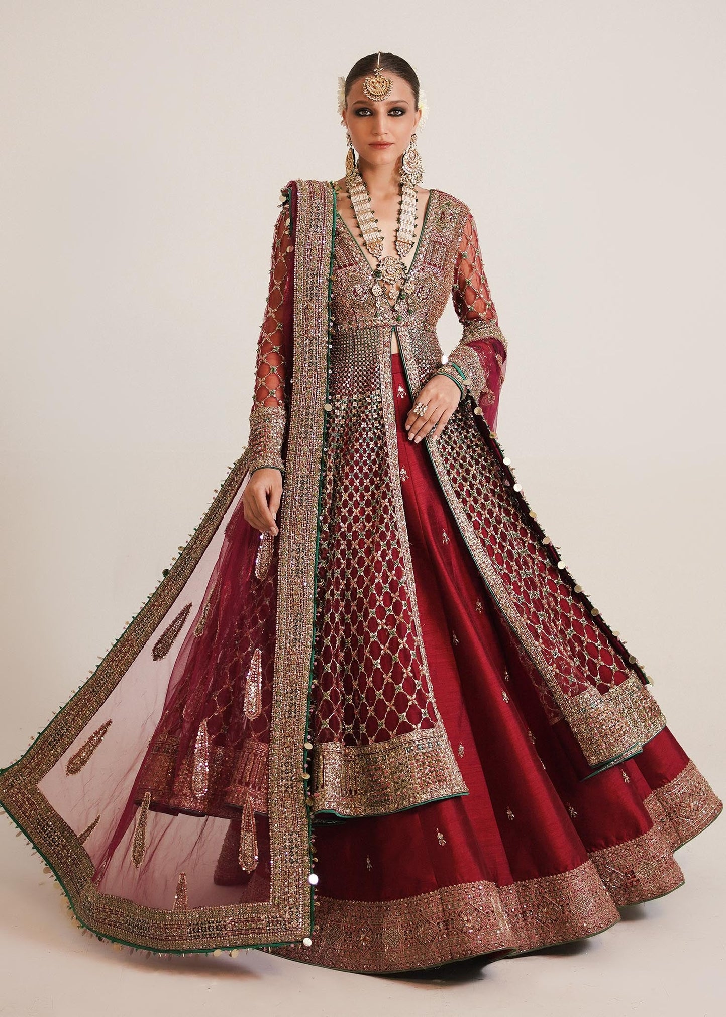 Ruby Elegance Pishwas with Lehenga By Hussain Rehar