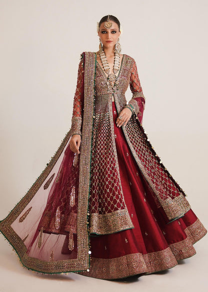 Ruby Elegance Pishwas with Lehenga By Hussain Rehar