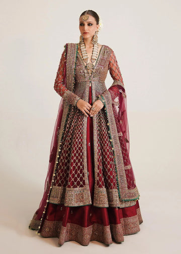 Ruby Elegance Pishwas with Lehenga By Hussain Rehar