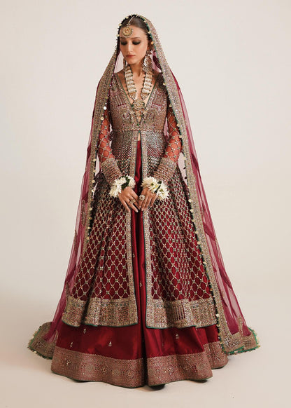Ruby Elegance Pishwas with Lehenga By Hussain Rehar
