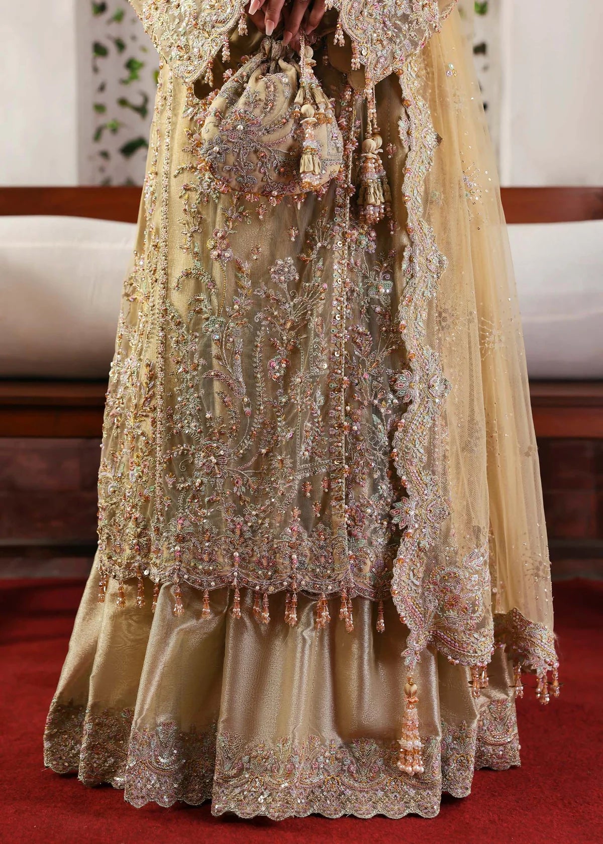 Rukhsaar – Champagne Beige Net Suit Maahi Festive ’25 by Kanwal Malik stitched only with embroidery, dupatta & trouser. Buy on Pakistanimoda.com.