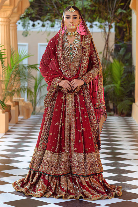 Rumeysa-Red Chiffon Handworked Bridal Pishwas