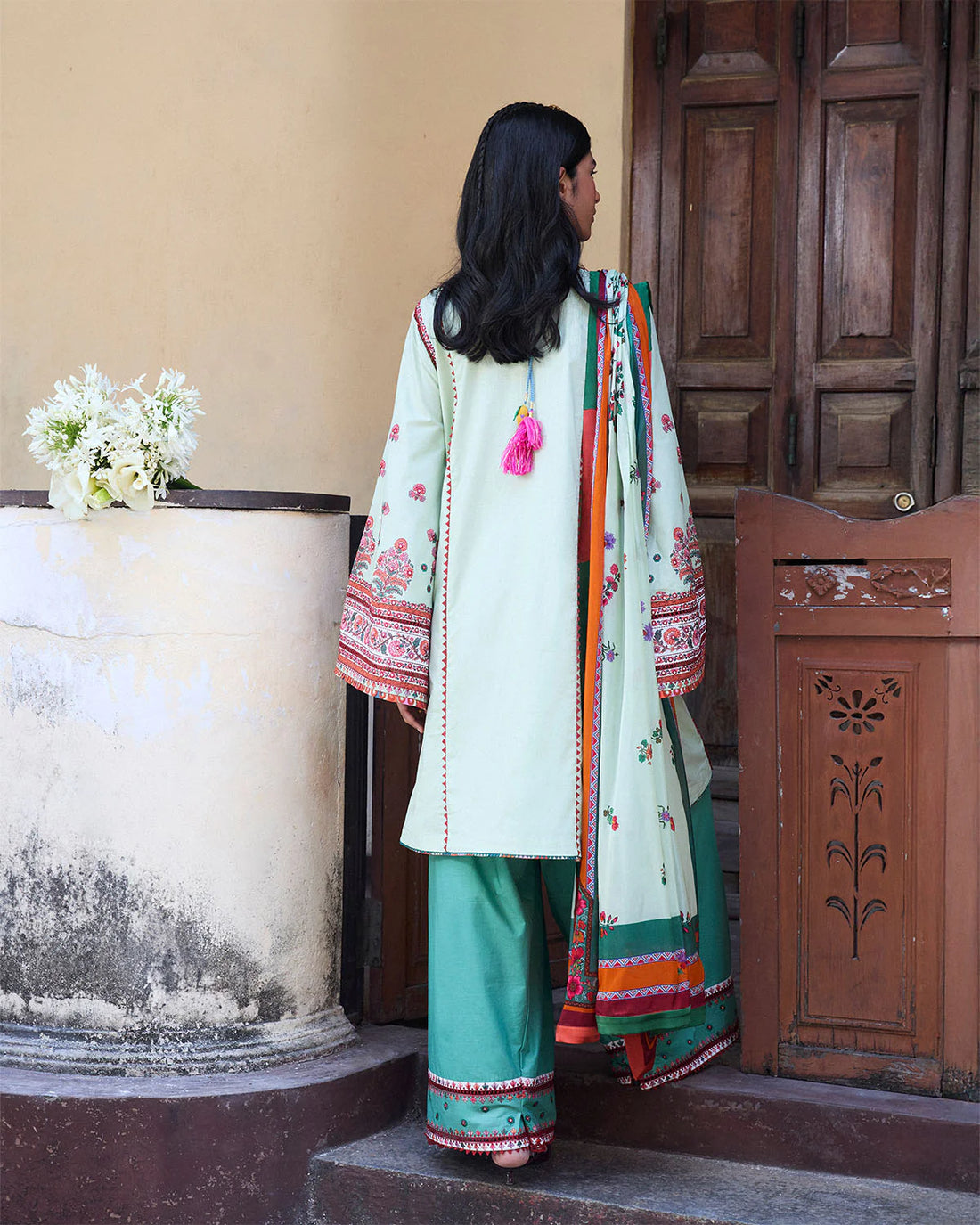 Rupal- Light Green Embroidered Ensemble By- Hussain Rehar