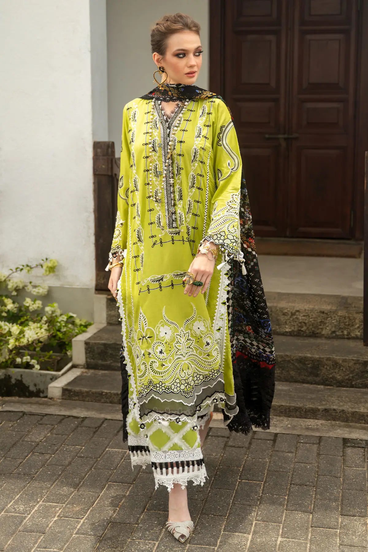 Rutaba Annus Abrar lime green stitched lawn suit for Eid Neroli Lawn