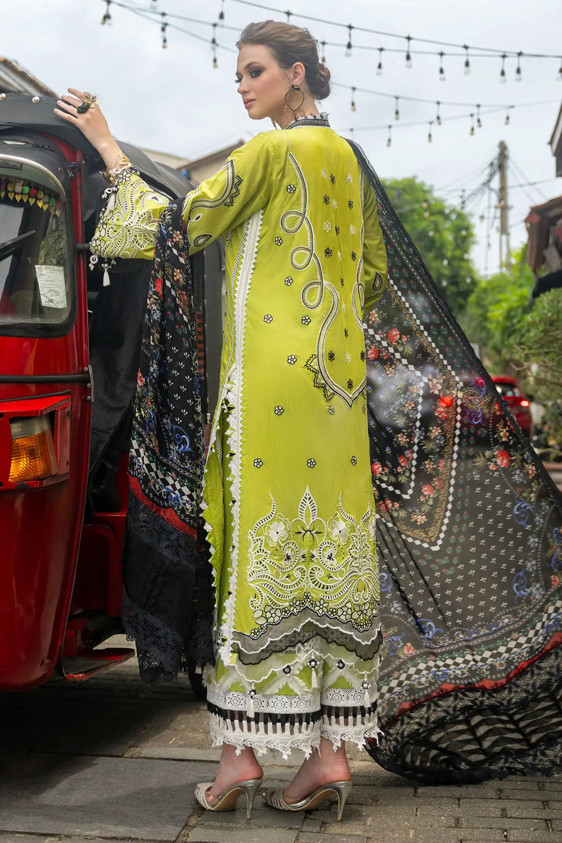 Rutaba Annus Abrar lime green stitched lawn suit for Eid Neroli Lawn