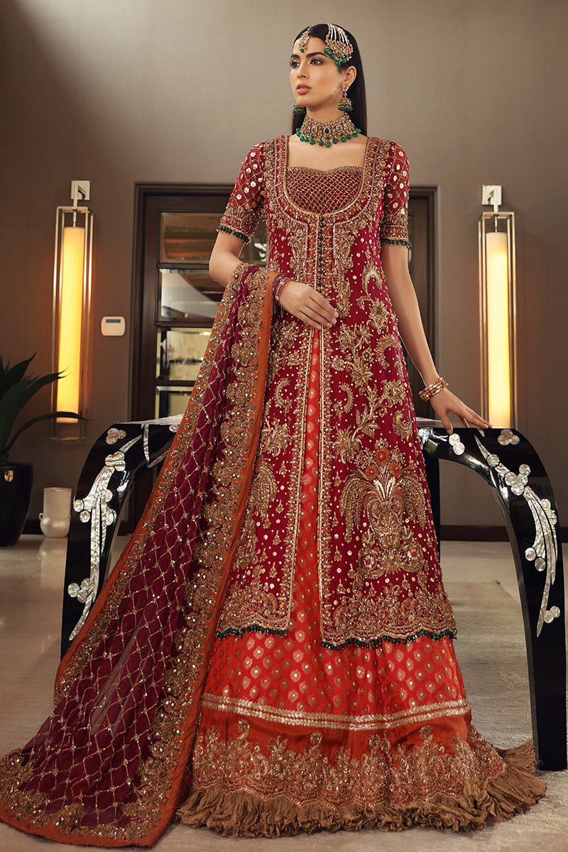 Rvasiya-Traditional Ruby Bridal Attire with Lehenga for South Asian Brides