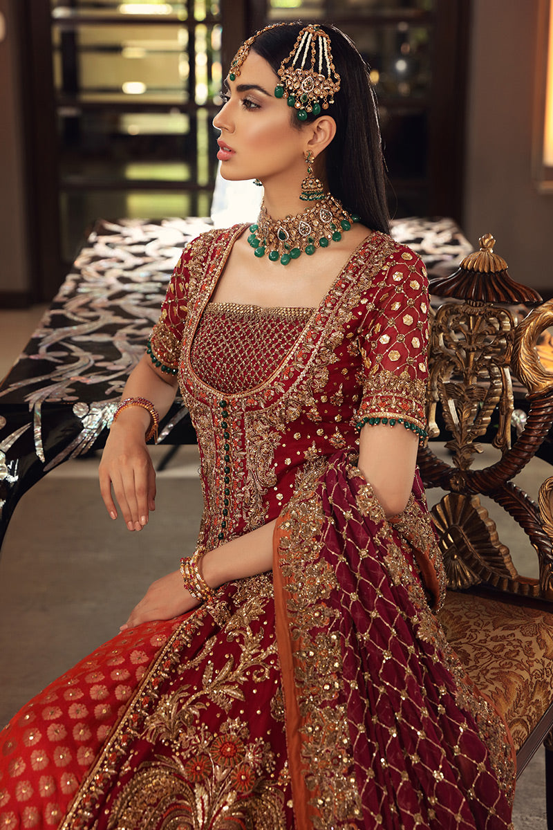 Rvasiya-Traditional Ruby Bridal Attire with Lehenga for South Asian Brides