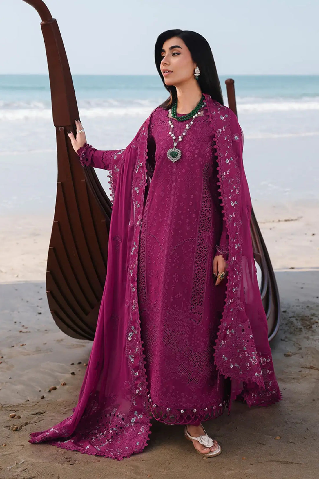 Plum summer lawn 3PC suit SA-01 Zara with chiffon dupatta by Qalamkar