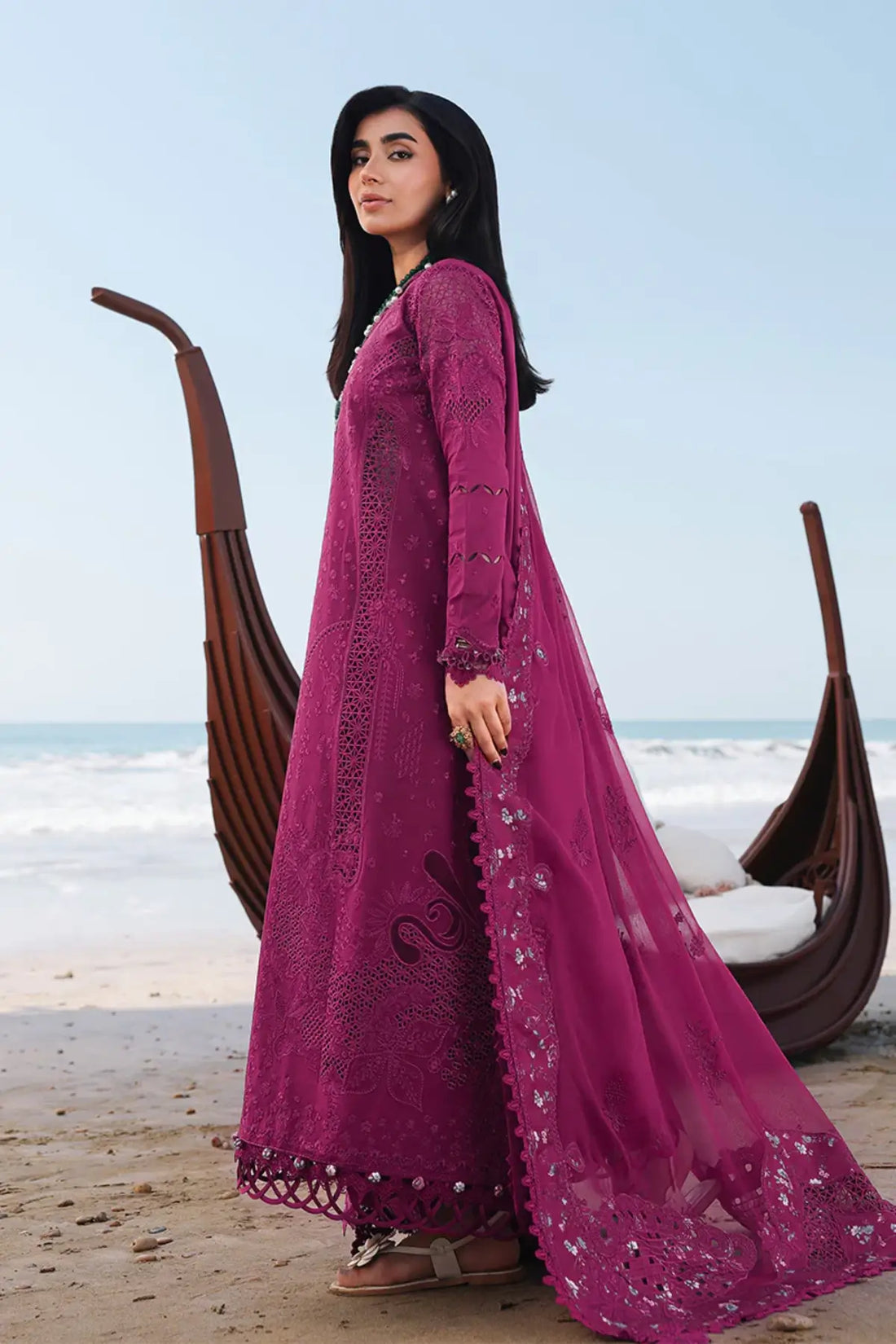 Plum summer lawn 3PC suit SA-01 Zara with chiffon dupatta by Qalamkar