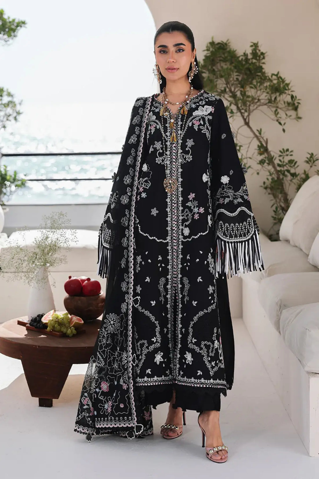 Elegant black summer lawn ensemble with chiffon dupatta – SA-02 Liana