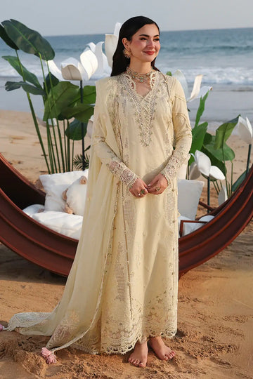 Beige stitched lawn 3PC with cotton trouser – SA-03 Safa