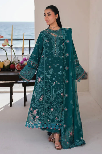 Qalamkar SA-04 Elif teal summer lawn suit with laser cut embroidery