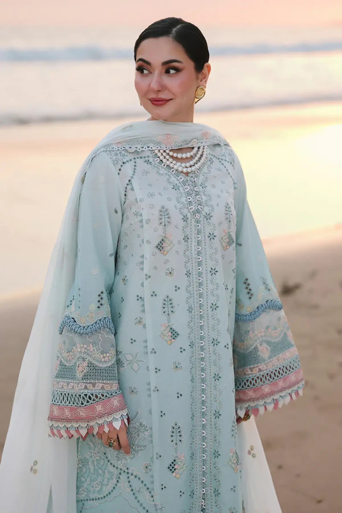 Qalamkar SA-05 Ayra aqua blue summer stitched lawn outfit