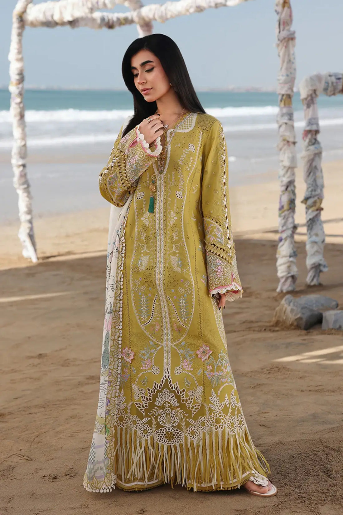 SA-07 Hira mustard chikankari stitched lawn 3PC by Qalamkar