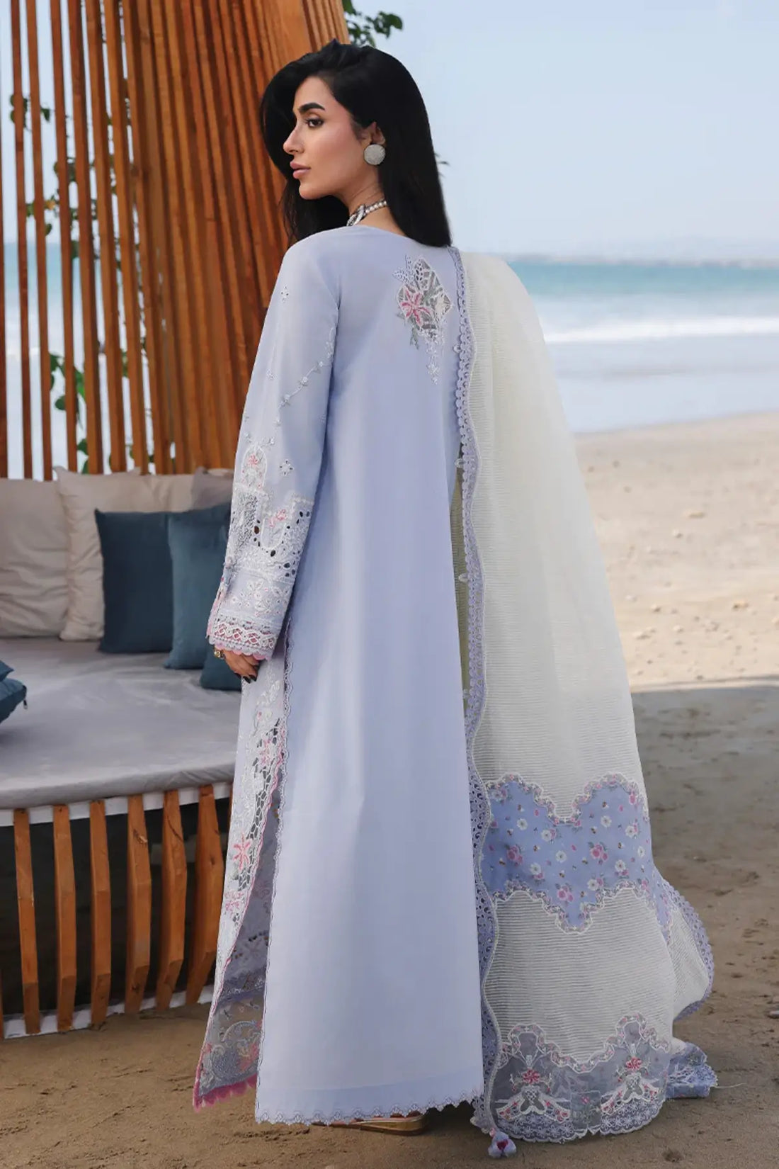 Sky blue summer stitched lawn set by Qalamkar SA-08 Zayna