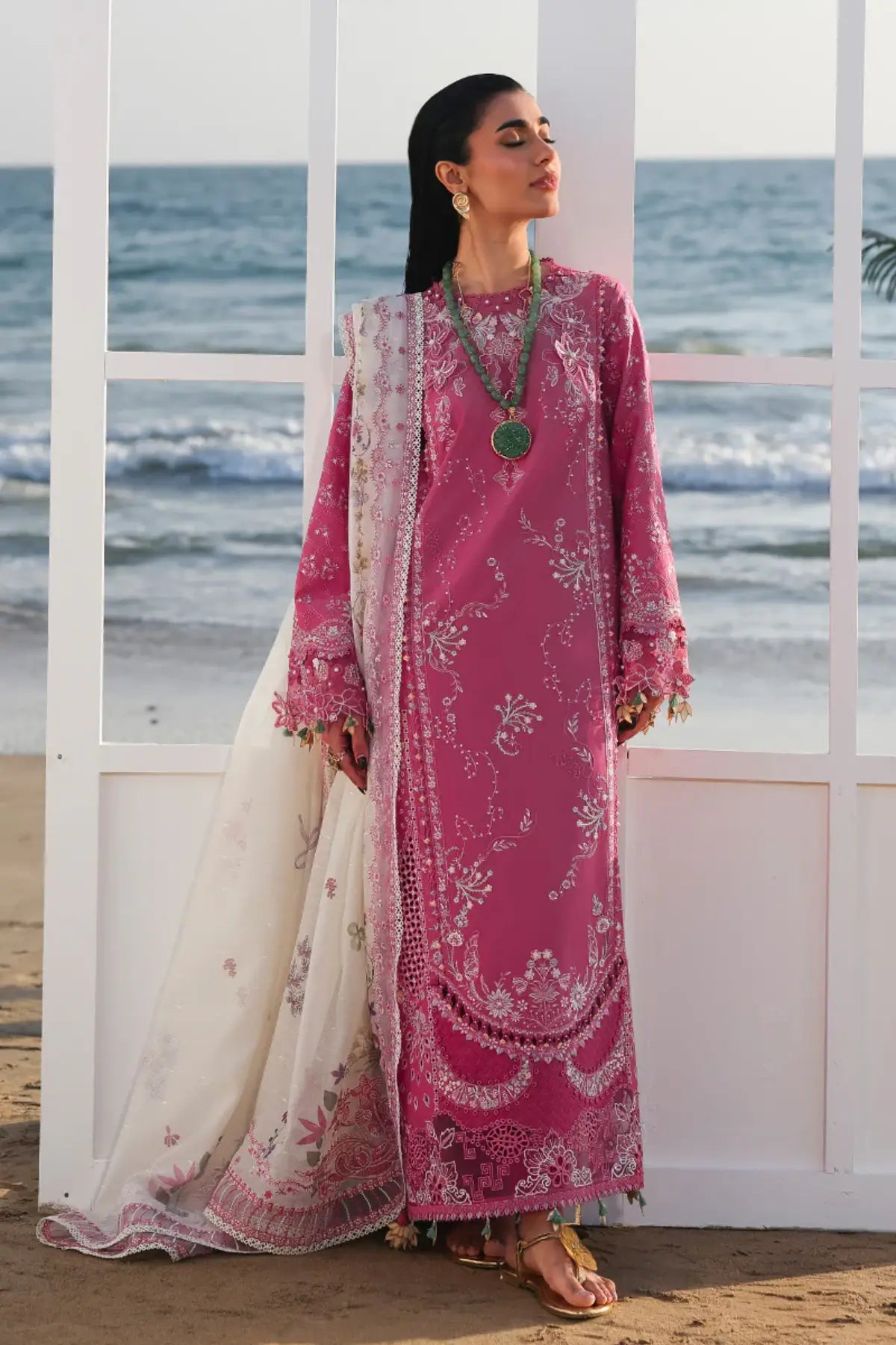 Pink stitched lawn suit SA-13 Tara from Qalamkar Sahil Luxury Lawn 2026