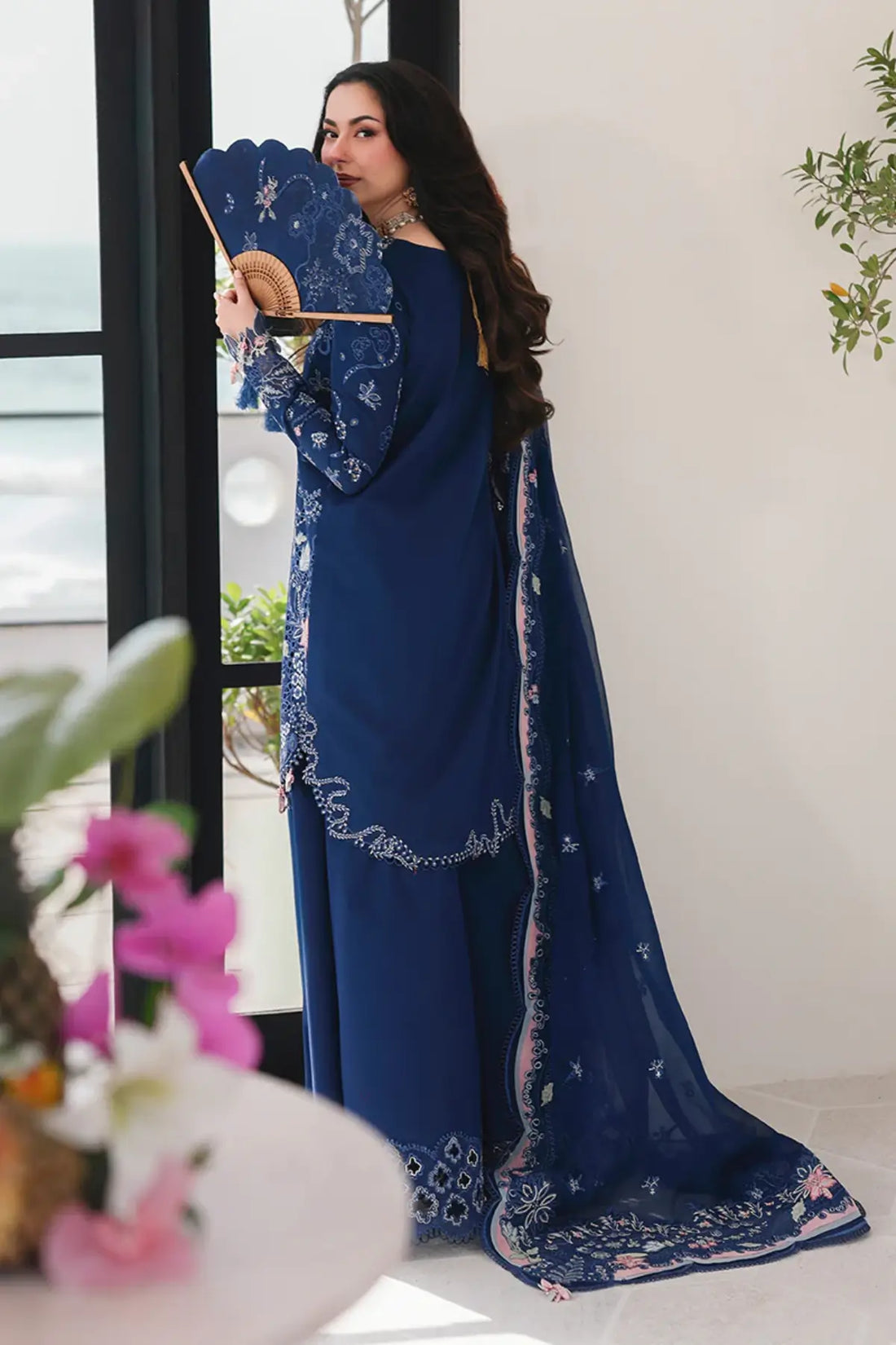 Qalamkar SA-16 Esma elegant navy summer lawn suit with chikankari work
