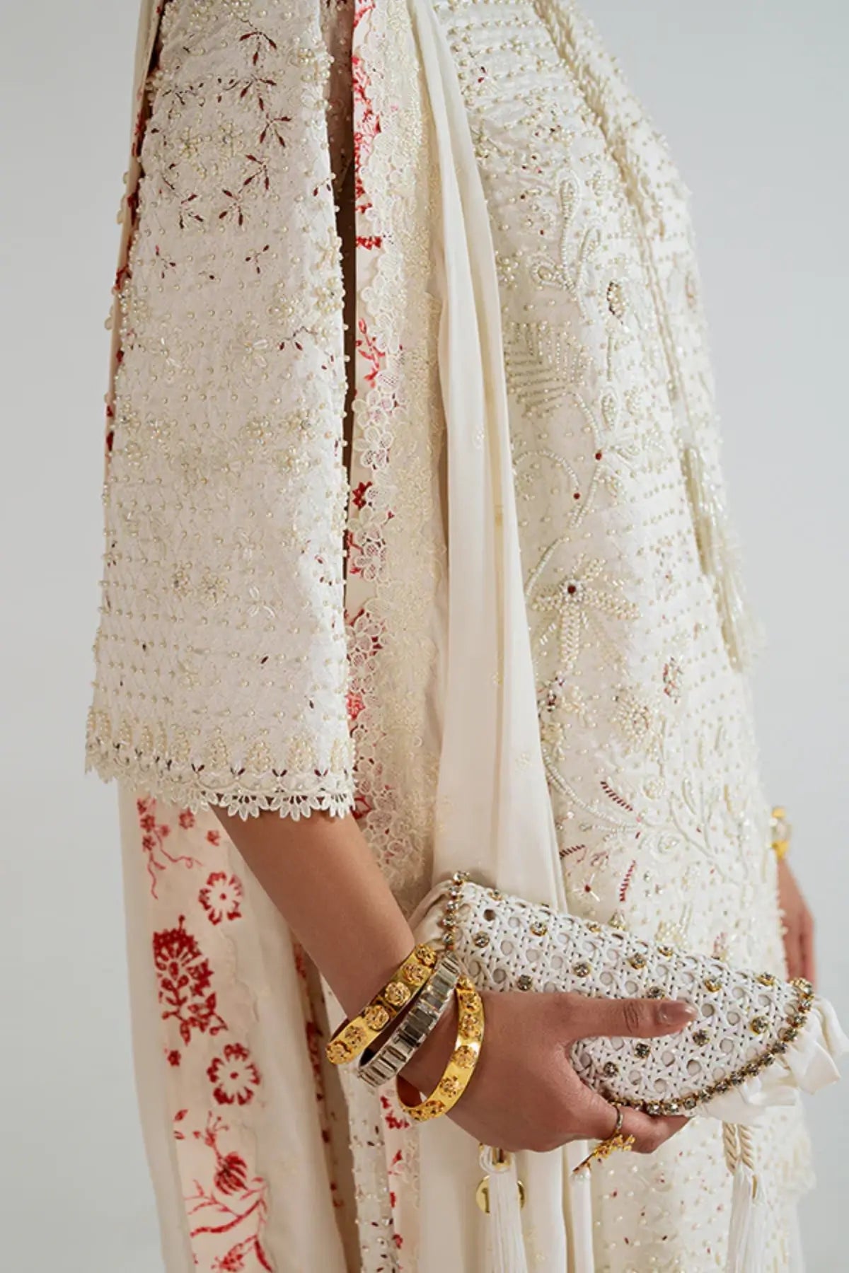 SALIHA daisy white luxury silk 3PC Eid suit by Suffuse at Pakistanimoda