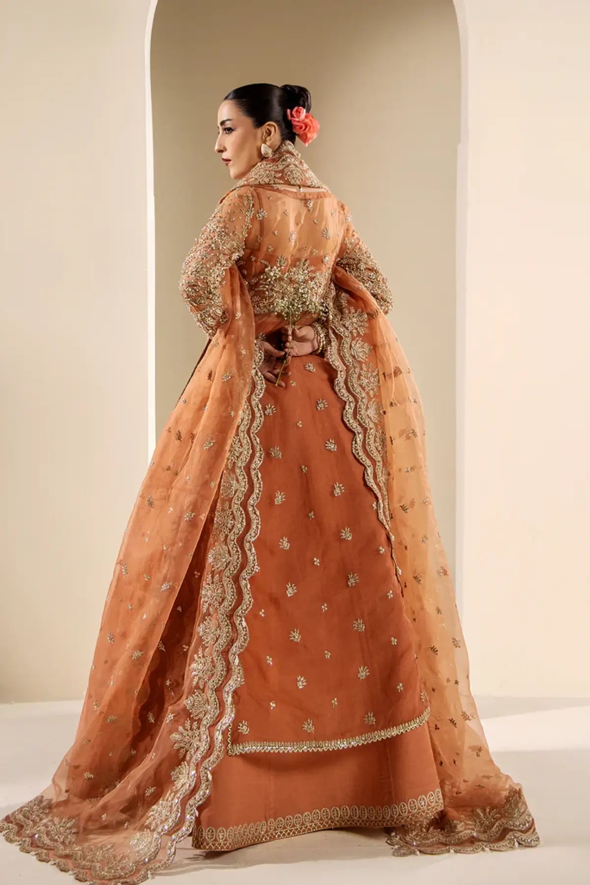 SERENA by Saad Shaikh coral embroidered stitched formal lehenga suit with dupatta | Pakistanimoda