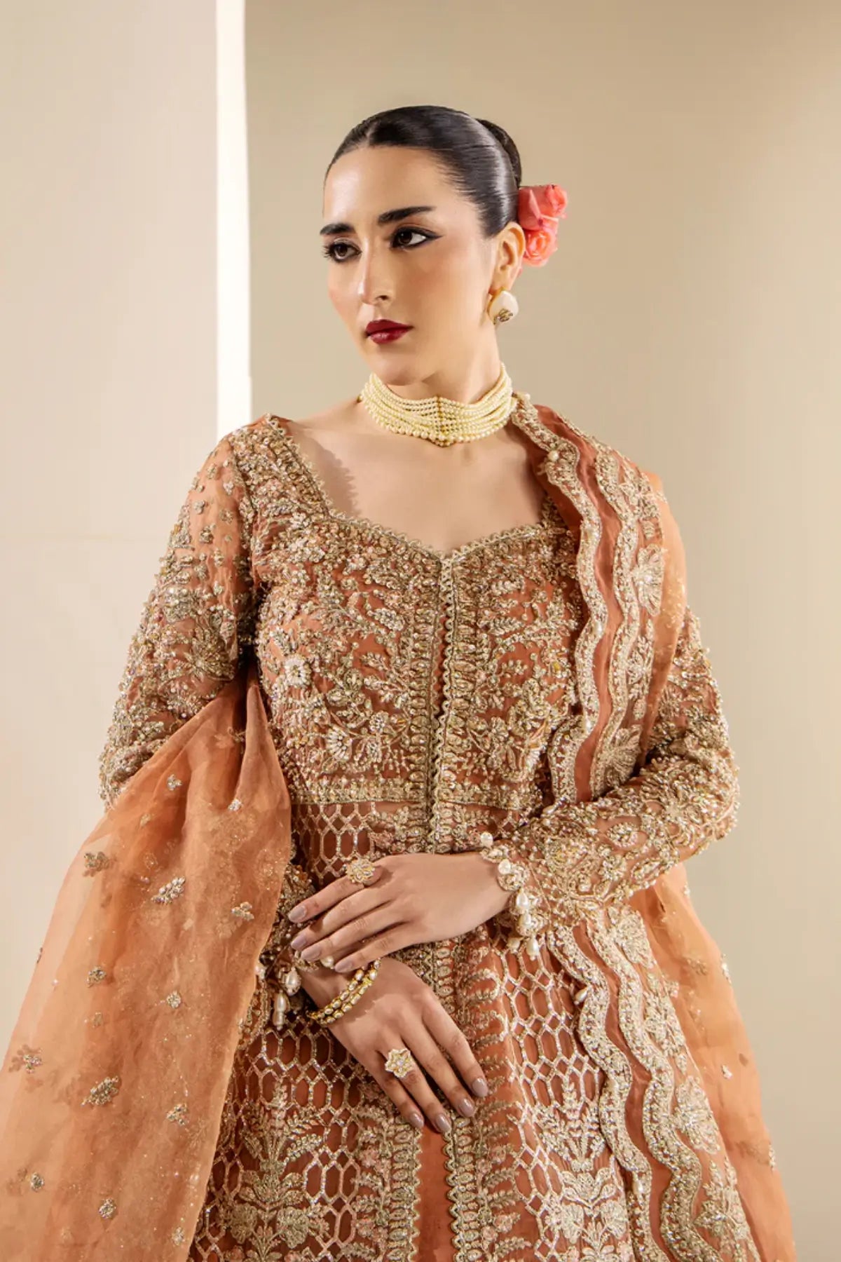 SERENA by Saad Shaikh coral embroidered stitched formal lehenga suit with dupatta | Pakistanimoda