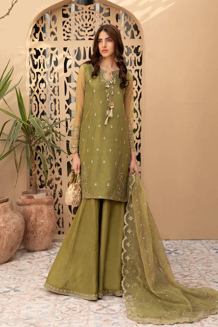 SF-EF21-07R1 -Embroidered Green Raw Silk Suit
