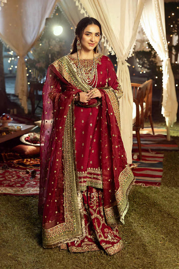 SF-EF25-01 -Embroidered Maroon Raw Silk Suit