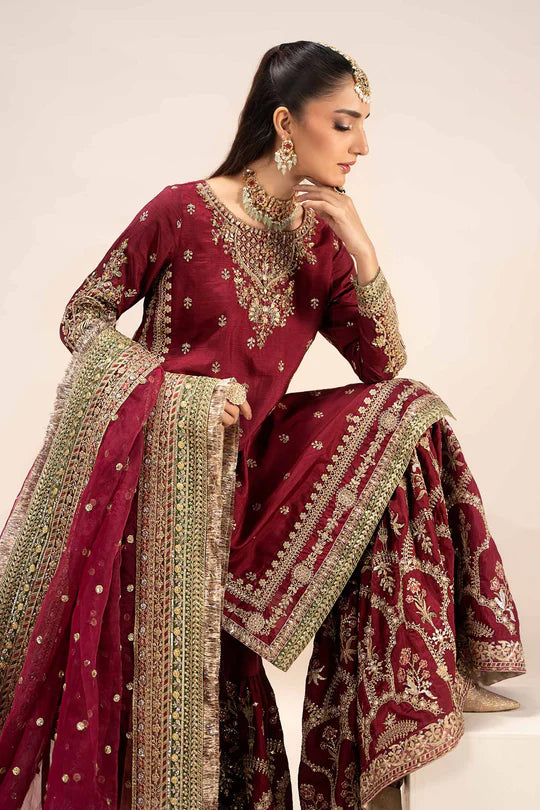 SF-EF25-01 -Embroidered Maroon Raw Silk Suit