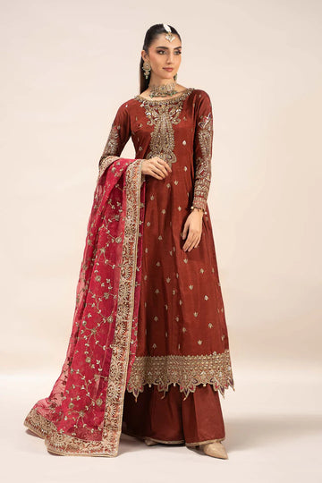 SF-EF25-02 -Embroidered Rust Raw Silk Suit