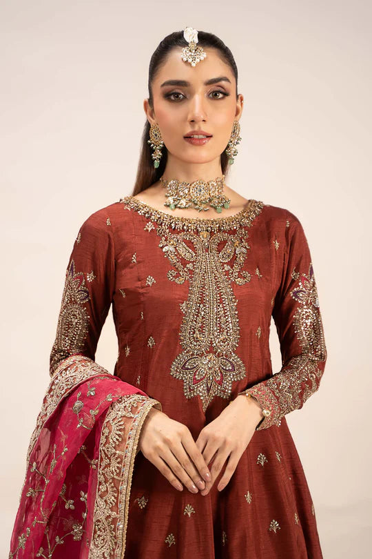 SF-EF25-02 -Embroidered Rust Raw Silk Suit