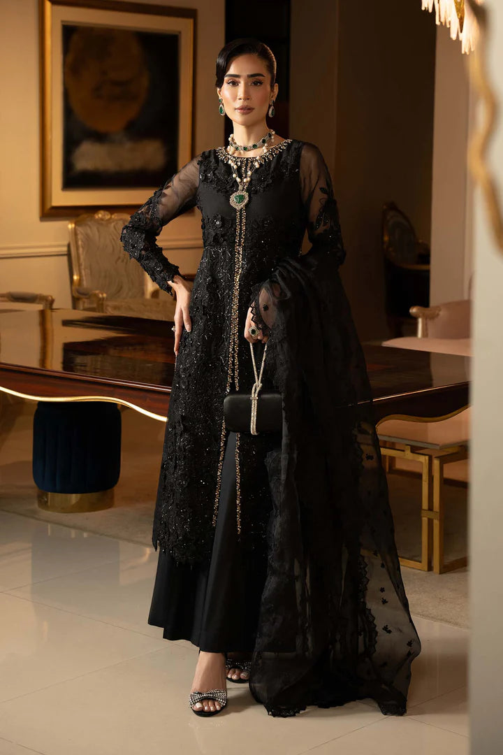 SF-EF25-04 -Embroidered Black Organza Suit By- Maria.B